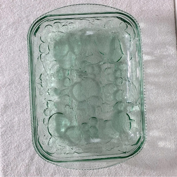 Vintage Libbey Green Textured Glass Orchard Fruit Oven Proof Casserole  Dish - Picture 2 of 12